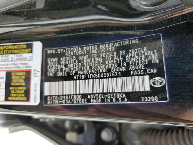 4T1BF1FK5DU297671 - 2013 TOYOTA CAMRY L BLACK photo 13