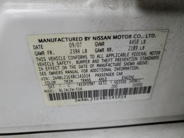 1N4BL21E48C141014 - 2008 NISSAN ALTIMA 3.5SE WHITE photo 12