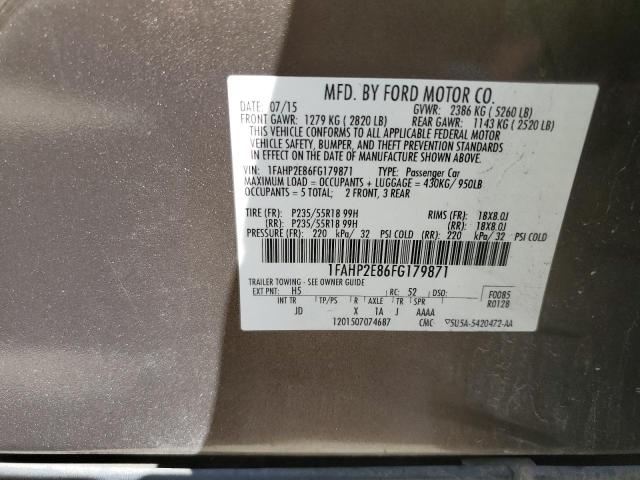 1FAHP2E86FG179871 - 2015 FORD TAURUS SEL BROWN photo 12