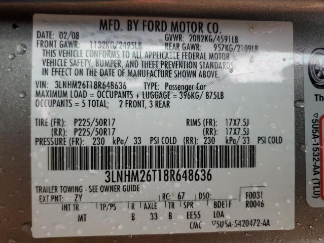 3LNHM26T18R648636 - 2008 LINCOLN MKZ GRAY photo 13