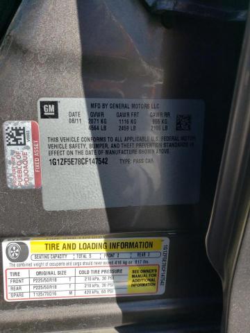 1G1ZF5E78CF147542 - 2012 CHEVROLET MALIBU 3LT ვერცხლისფერი ფოტო 12