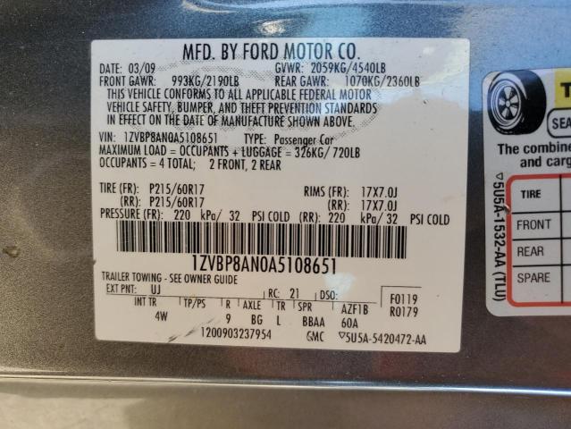 1ZVBP8AN0A5108651 - 2010 FORD MUSTANG GRAY photo 13