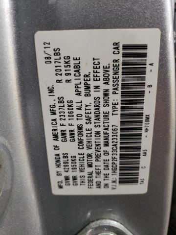 1HGCP2F33CA233067 - 2012 HONDA ACCORD LX SILVER photo 13