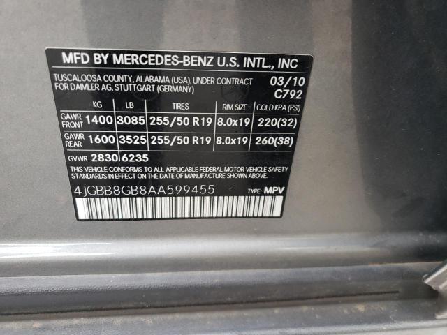 4JGBB8GB8AA599455 - 2010 MERCEDES-BENZ ML 350 4MATIC GRAY photo 12