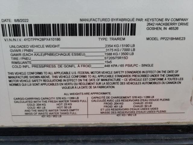 4YDTPPK28PX410186 - 2023 PASSPORT TRAVELTRLR WHITE photo 10