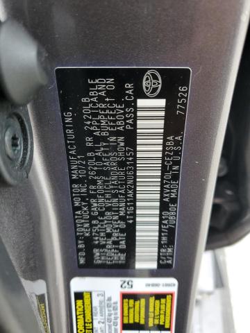 4T1G11AK2NU631457 - 2022 TOYOTA CAMRY SE GRAY photo 12