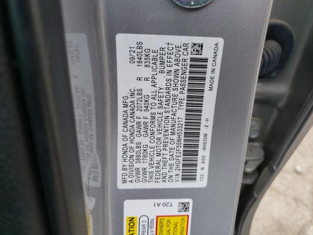 2HGFE2F55NH533217 - 2022 HONDA CIVIC SPORT 银色 照片 12