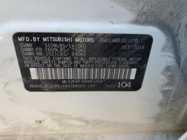 ML32F4FJ4KHF04687 - 2019 MITSUBISHI MIRAGE G4 SE WHITE photo 13