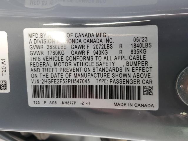 2HGFE2F52PH547045 - 2023 HONDA CIVIC SPORT ნაცრისფერი ფოტო 13