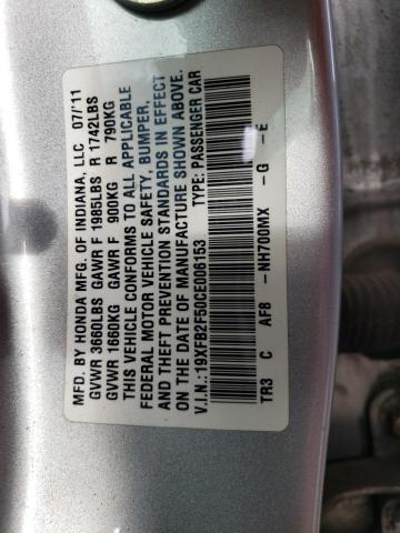 19XFB2F50CE006153 - 2012 HONDA CIVIC LX SILVER photo 12