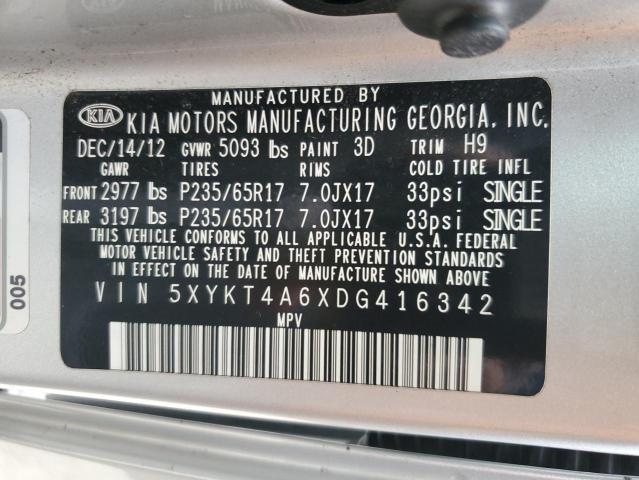 5XYKT4A6XDG416342 - 2013 KIA SORENTO LX SILVER photo 14