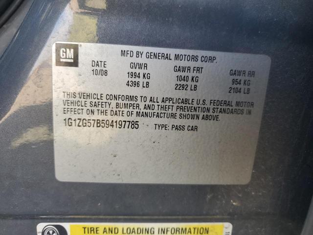 1G1ZG57B594197785 - 2009 CHEVROLET MALIBU LS GRAY photo 12