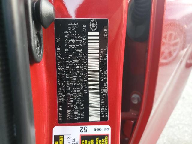 4T1G11AK5PU136012 - 2023 TOYOTA CAMRY SE NIGHT SHADE RED photo 12