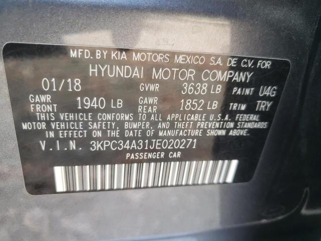 3KPC34A31JE020271 - 2018 HYUNDAI ACCENT LIMITED GRAY photo 12