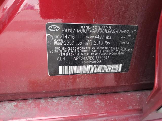 5NPE24AF0GH379511 - 2016 HYUNDAI SONATA SE RED photo 12