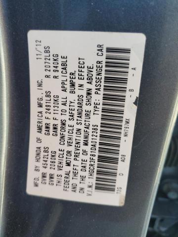 1HGCR3F81DA012385 - 2013 HONDA ACCORD EXL GRAY photo 12