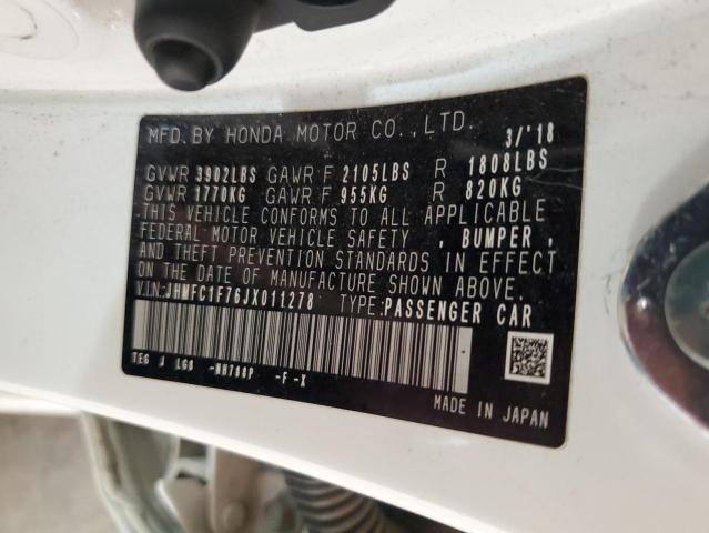 JHMFC1F76JX011278 - 2018 HONDA CIVIC EXL თეთრი ფოტო 12
