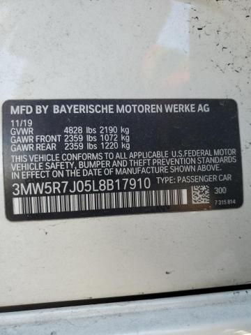 3MW5R7J05L8B17910 - 2020 BMW 330XI WHITE photo 13