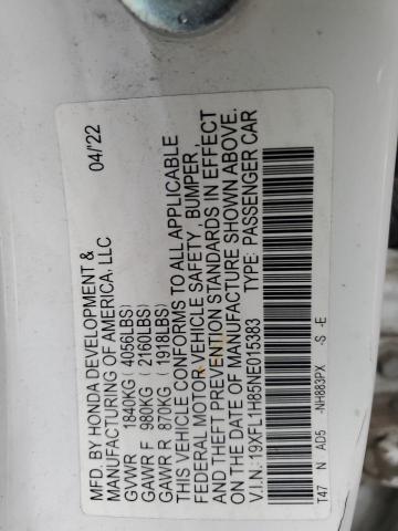 19XFL1H85NE015383 - 2022 HONDA CIVIC SPORT TOURING Ağ foto 12