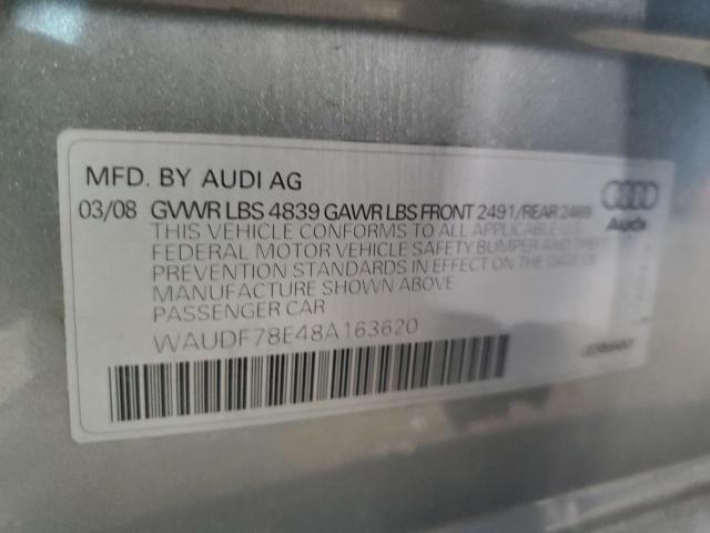 WAUDF78E48A163620 - 2008 AUDI A4 2.0T QUATTRO SILVER photo 12