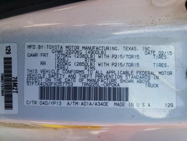 5TFTX4CN3FX057753 - 2015 TOYOTA TACOMA ACCESS CAB WHITE photo 12