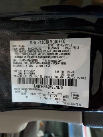 1FAHP34N76W257870 - 2006 FORD FOCUS ZX4 BLACK photo 12