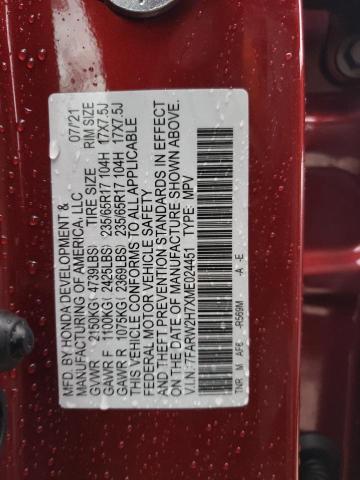 7FARW2H7XME024451 - 2021 HONDA CR-V SE RED photo 12