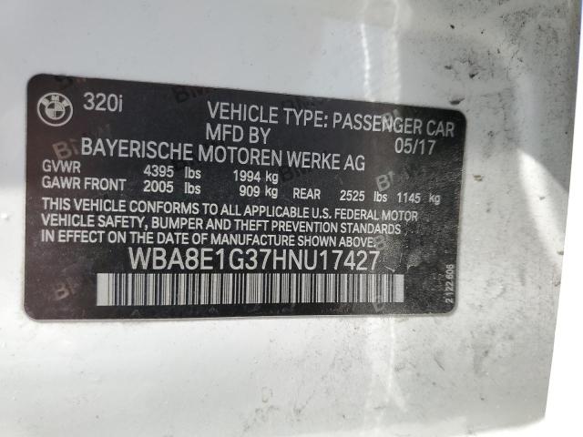 WBA8E1G37HNU17427 - 2017 BMW 320 I WHITE photo 12