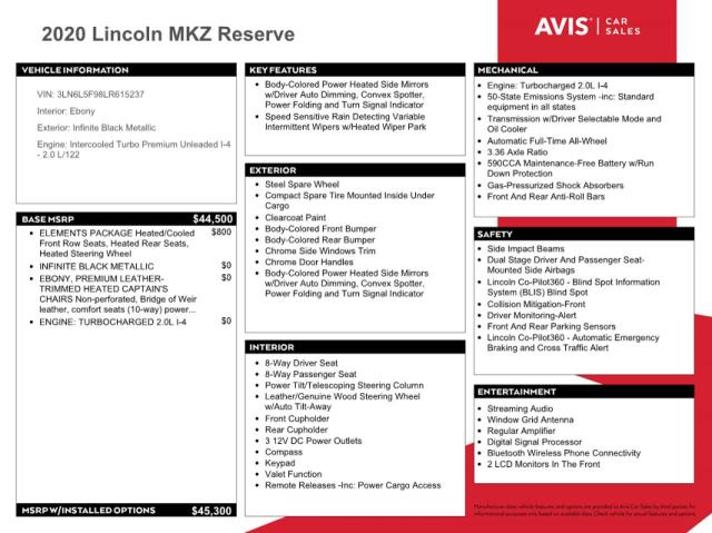 3LN6L5F98LR615237 - 2020 LINCOLN MKZ RESERVE შავი ფოტო 12