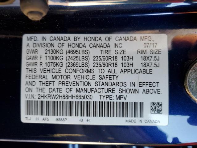 2HKRW2H88HH665030 - 2017 HONDA CR-V EXL BLUE photo 13