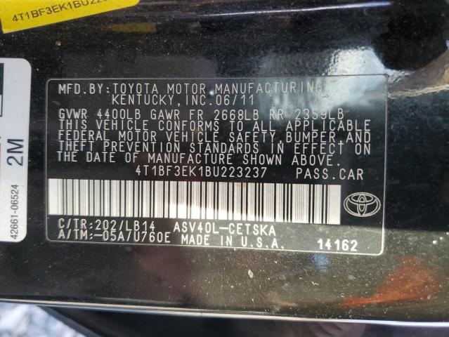 4T1BF3EK1BU223237 - 2011 TOYOTA CAMRY BASE BLACK photo 13