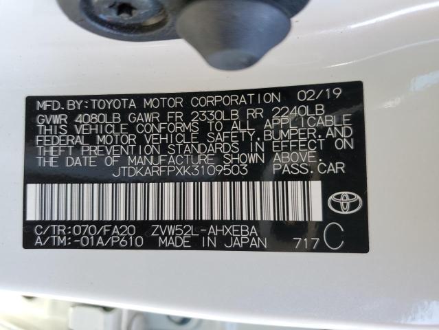 JTDKARFPXK3109503 - 2019 TOYOTA PRIUS PRIM WHITE photo 12