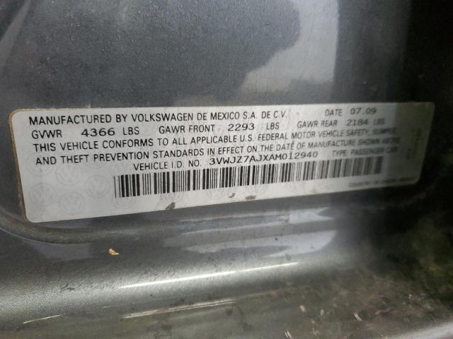 3VWJZ7AJXAM012940 - 2010 VOLKSWAGEN JETTA S GRAY photo 12