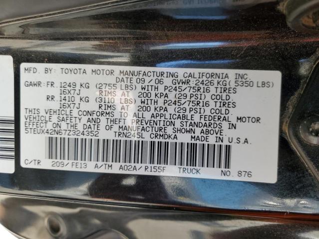 5TEUX42N67Z324352 - 2007 TOYOTA TACOMA ACCESS CAB შავი ფოტო 12