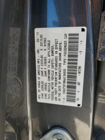 1HGCP2F38AA134600 - 2010 HONDA ACCORD LX GRAY photo 12