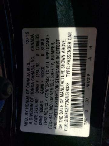 2HGFC2F73GH518323 - 2016 HONDA CIVIC EX BLACK photo 12