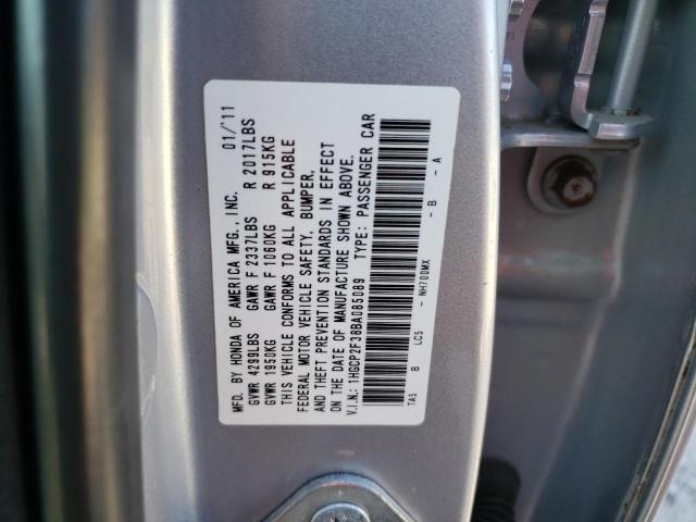 1HGCP2F38BA085089 - 2011 HONDA ACCORD LX SILVER photo 13