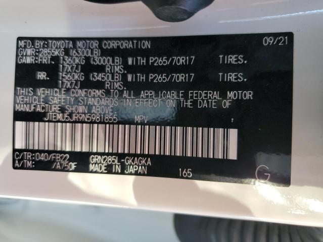 JTEMU5JR9N5981855 - 2022 TOYOTA 4RUNNER SR5/SR5 PREMIUM 白色 照片 13