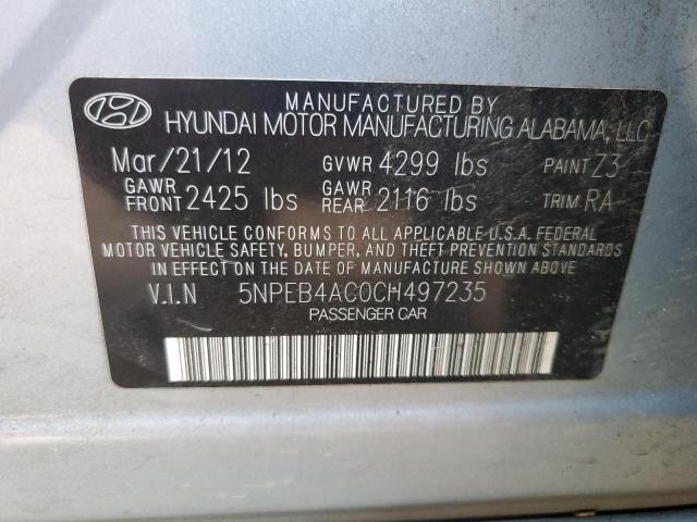 5NPEB4AC0CH497235 - 2012 HYUNDAI SONATA GLS SILVER photo 12