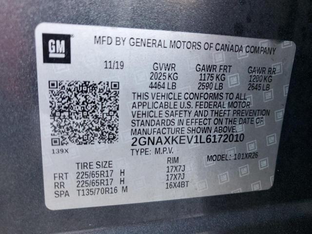 2GNAXKEV1L6172010 - 2020 CHEVROLET EQUINOX LT GRAY photo 13