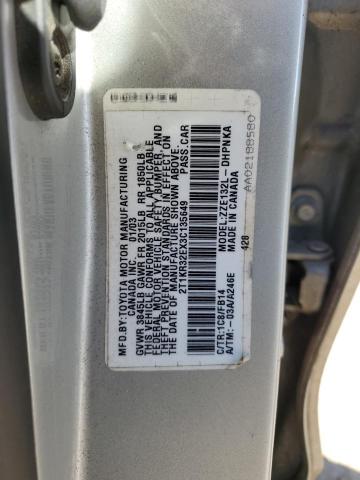 2T1KR32EX3C135649 - 2003 TOYOTA COROLLA MA XR SILVER photo 13