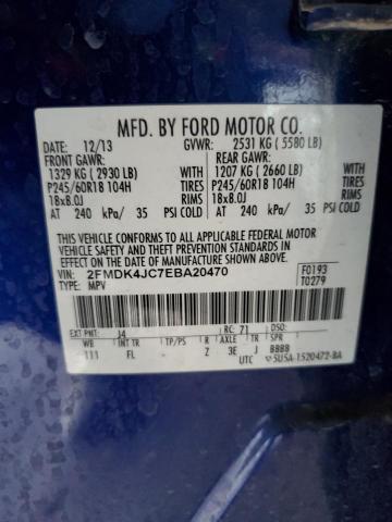 2FMDK4JC7EBA20470 - 2014 FORD EDGE SEL BLUE photo 12