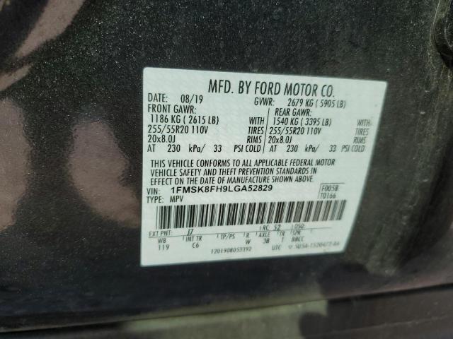 1FMSK8FH9LGA52829 - 2020 FORD EXPLORER LIMITED GRAY photo 14