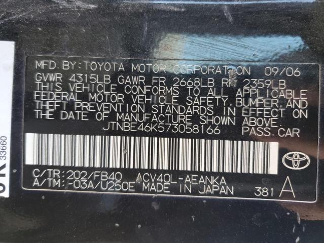 JTNBE46K573058166 - 2007 TOYOTA CAMRY CE BLACK photo 12