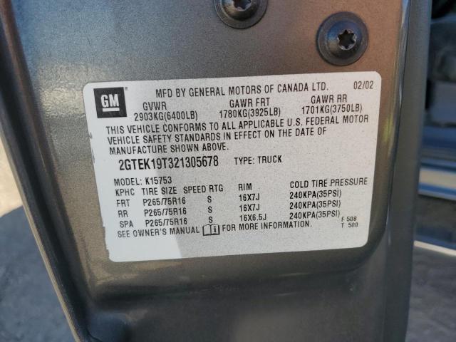 2GTEK19T321305678 - 2002 GMC NEW SIERRA K1500 GRAY photo 12