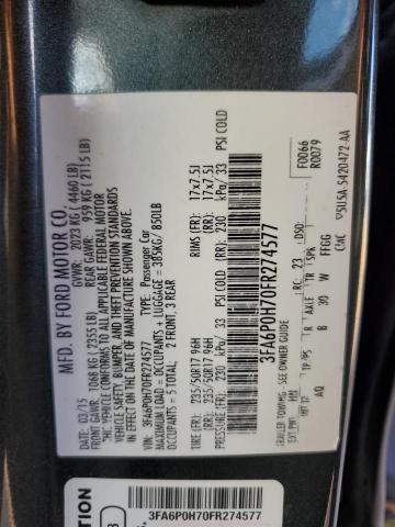 3FA6P0H70FR274577 - 2015 FORD FUSION SE CHARCOAL photo 13