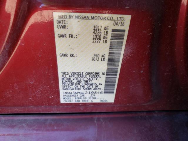 1N4AL3APXGC219846 - 2016 NISSAN ALTIMA 2.5 RED photo 12