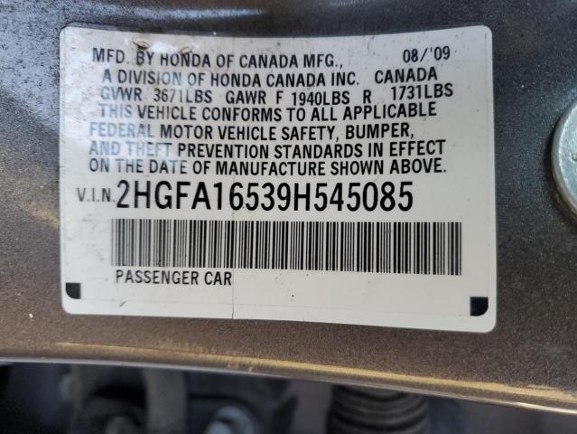 2HGFA16539H545085 - 2009 HONDA CIVIC LX GRAY photo 12