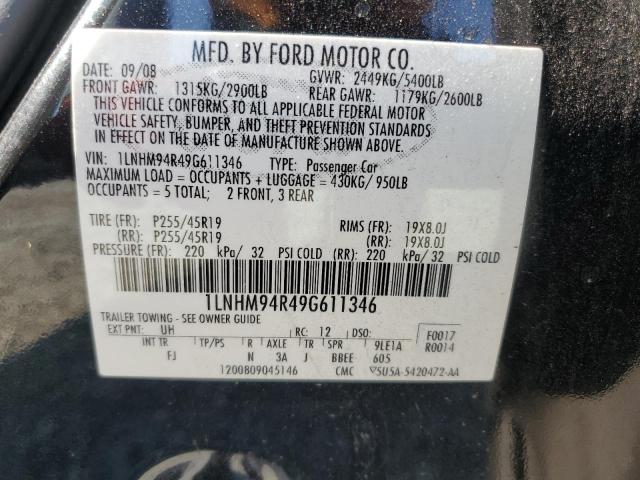 1LNHM94R49G611346 - 2009 LINCOLN MKS BLACK photo 13