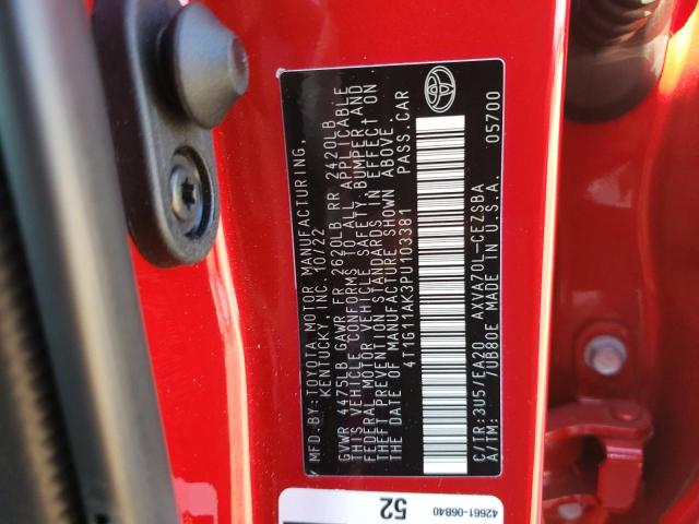 4T1G11AK3PU103381 - 2023 TOYOTA CAMRY SE NIGHT SHADE RED photo 12